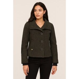 Soia‎ & Kyo Tweed Jacket Brown Wool Blend Elbow Patches Unique Buttoned Coat XS